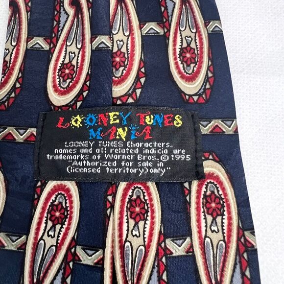 1995 Warner Bros. Looney Tunes Mania Blue Paisley Character Tie - Picture 6 of 6